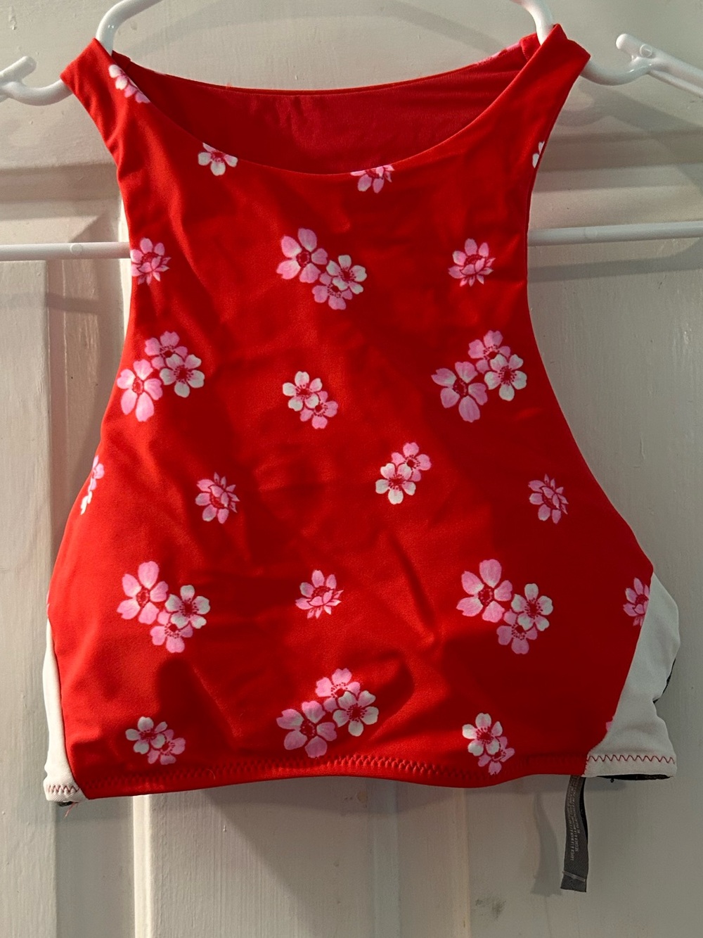 aerie Red Floral High-Neck Swim Crop Top